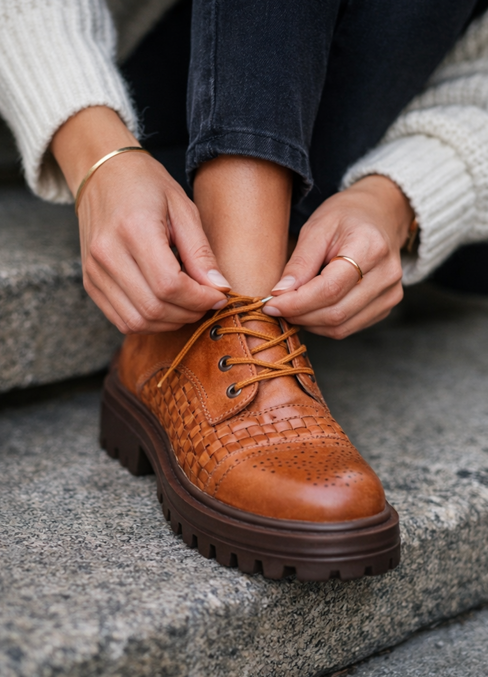 Alma Woven Leather Lug Sole Oxford