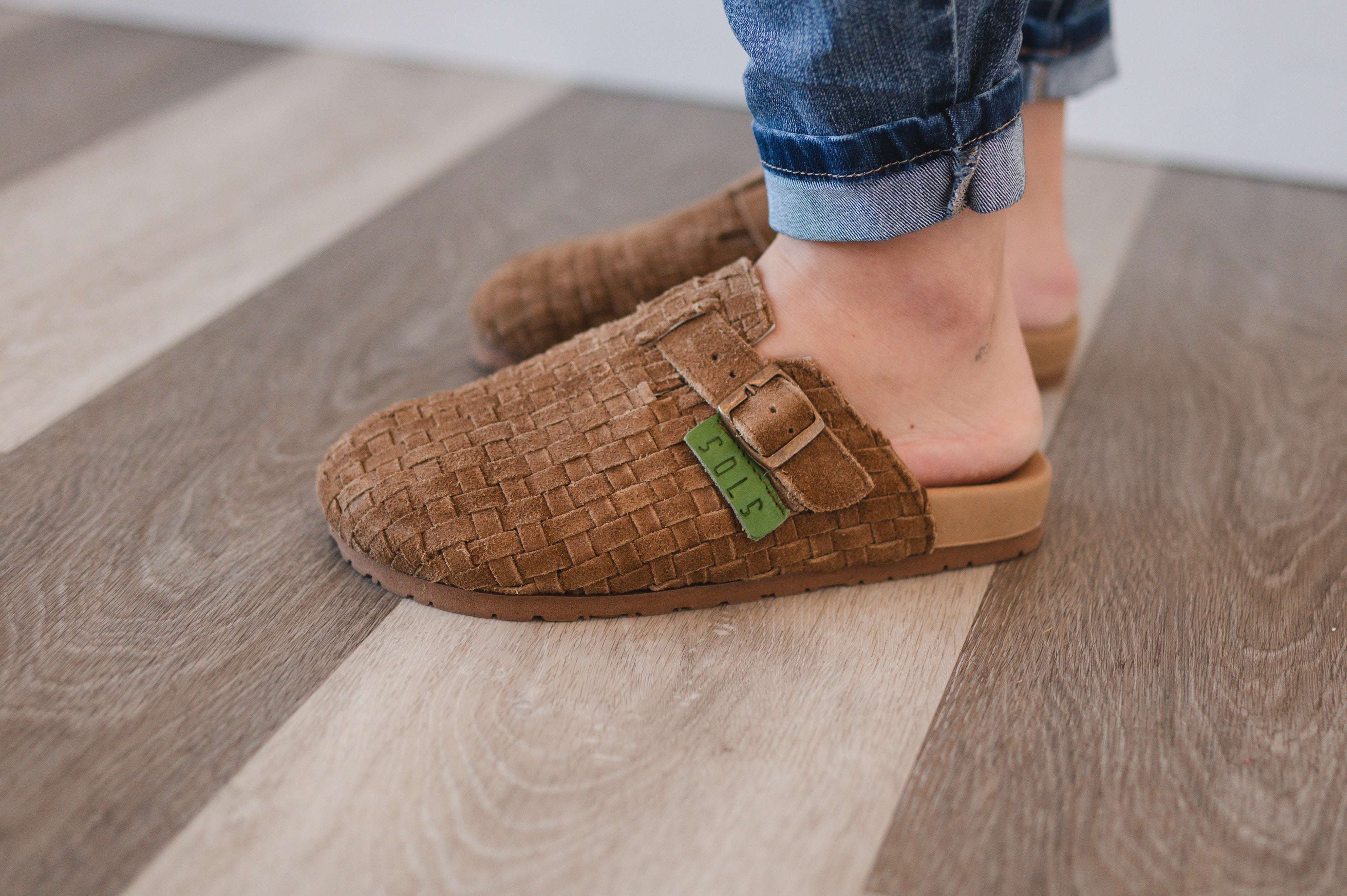 Megan - Tan Suede (full woven slide)