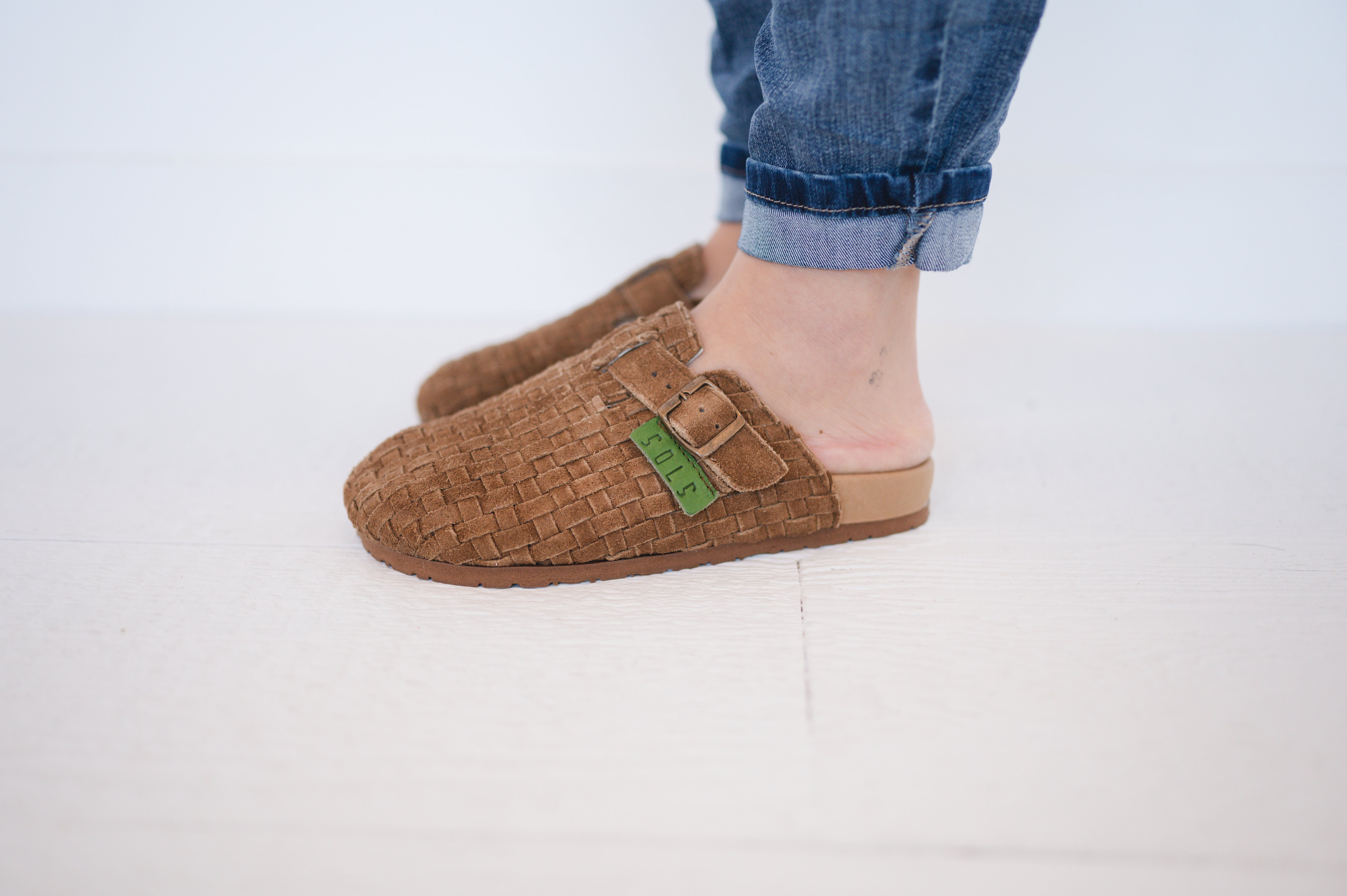 Megan - Tan Suede (full woven slide)