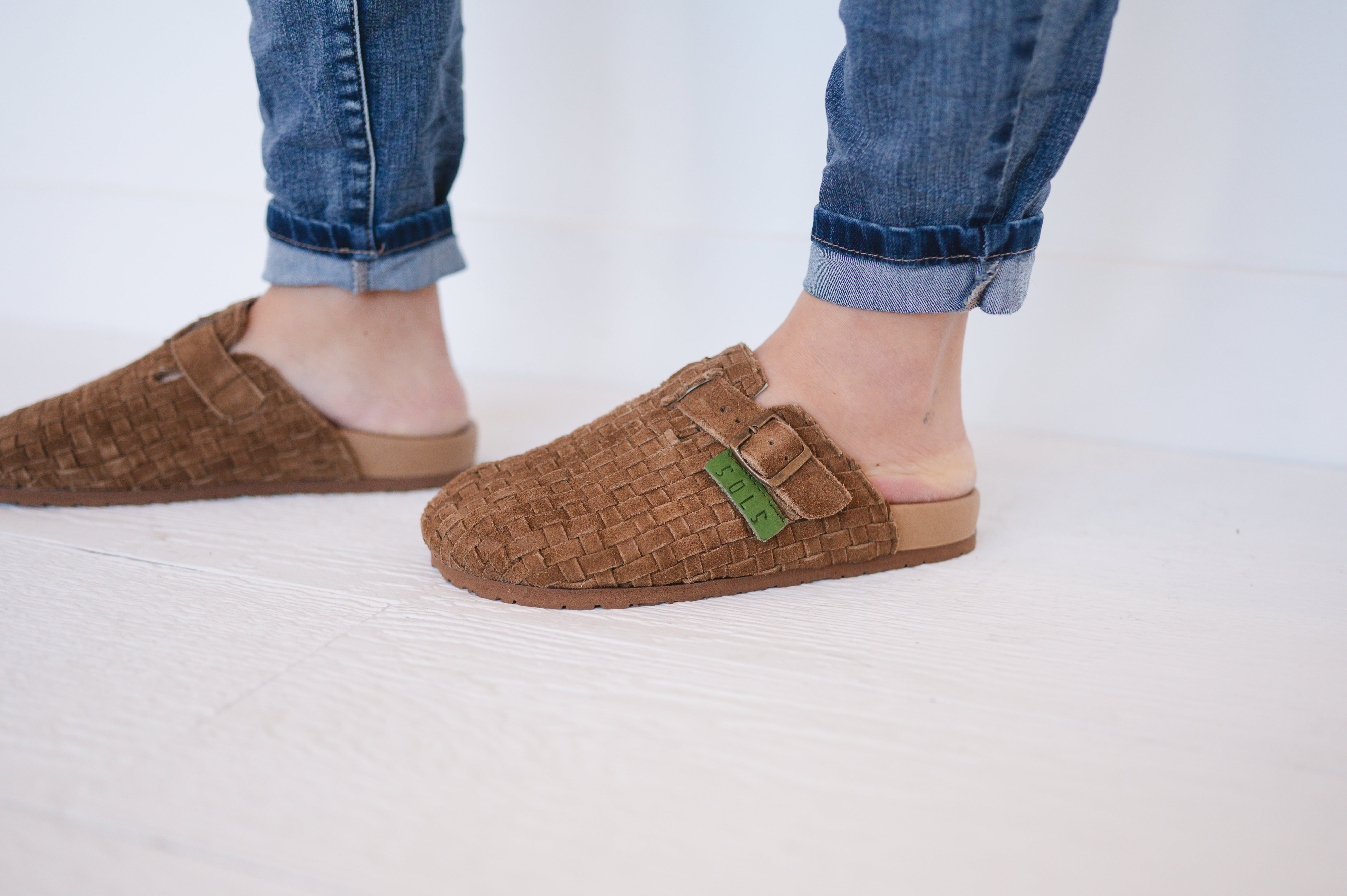 Megan - Tan Suede (full woven slide)